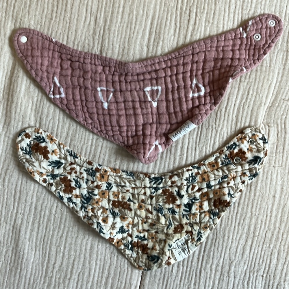 Mebie baby harvest floral and pink dash bibs